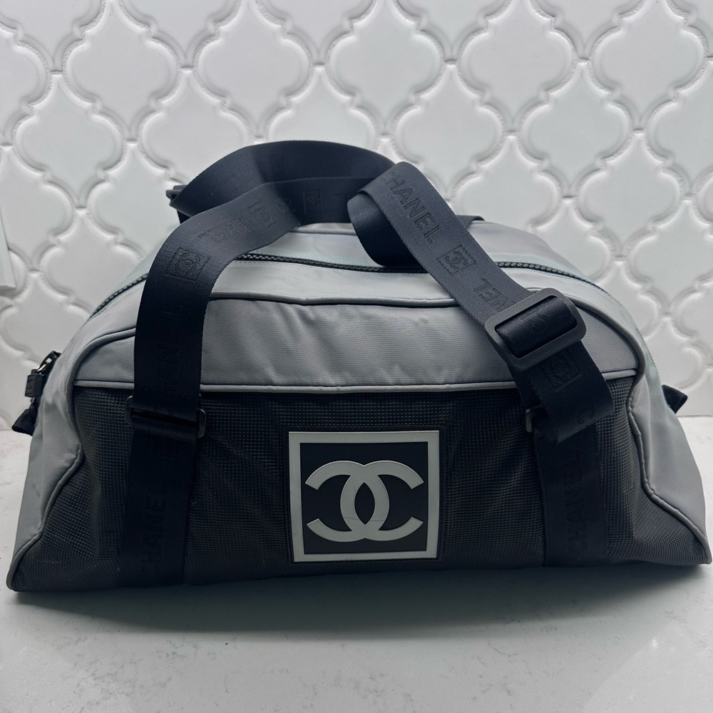 CHANEL Vintage Sportline Gym Bag in Black & Gray